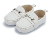 Boys Moccasin Loafers -  White-
Welcome! Thanks for looking in our shop and viewing these beautiful handcrafted baby shoes.Our high quality first walker shoes are durable & super cute on baby’-Bijou Bubs